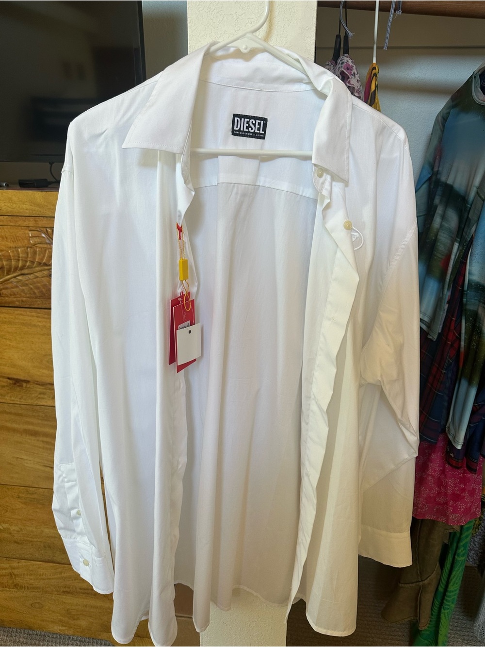 Diesel Men's White Casual Button-Down Shirt with Tag